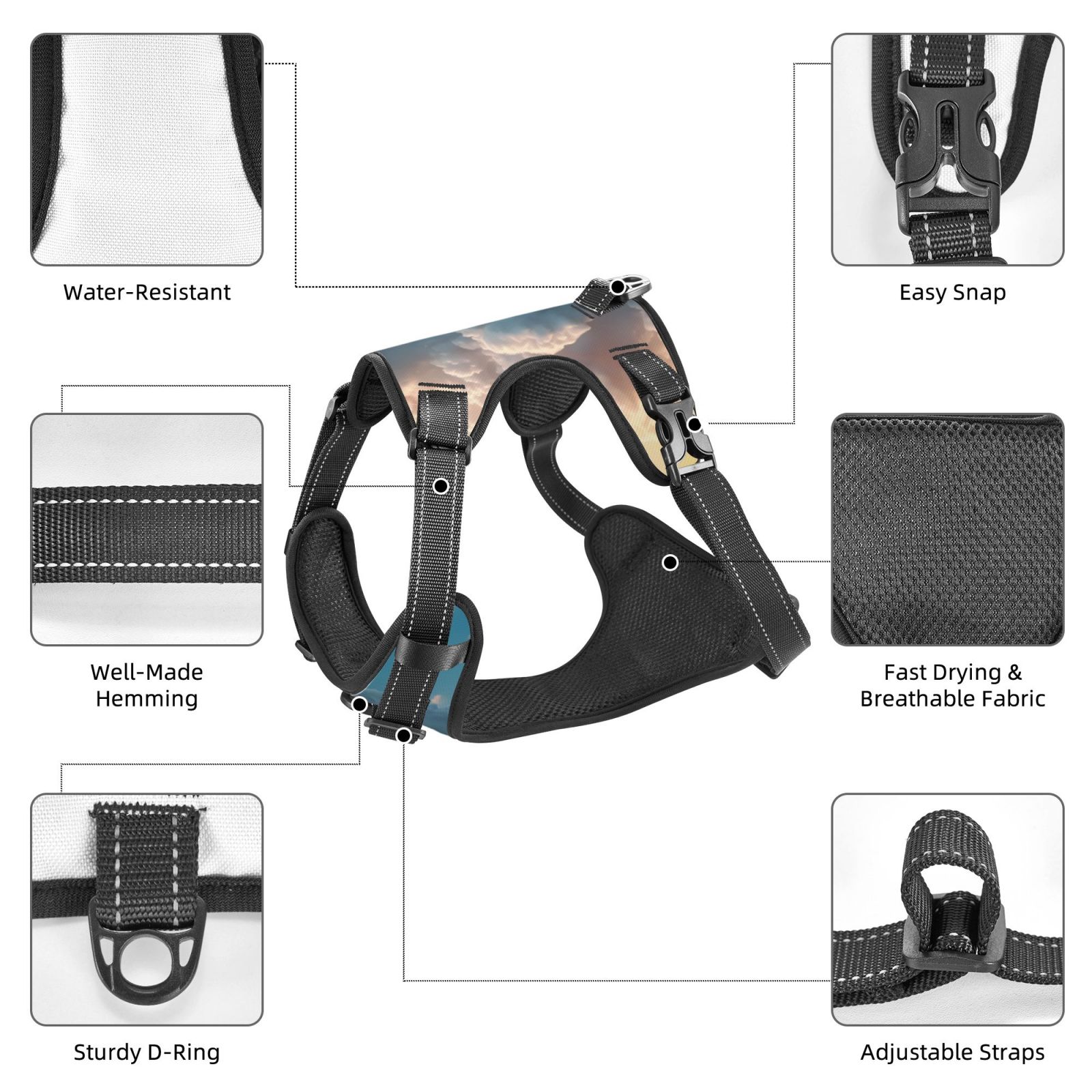 Naloa Cute Cloud Cat Pet Harness Vest with Traction Rope, Adjustable No-Choke Dog Vest for Outdoor, Walking -
