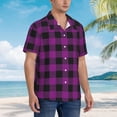 thumbnail image 5 of Xecao Purple Black Plaid print Hawaiian shirt - a stylish short-sleeve button-down for men, perfect for casual beach and tropical outings., 5 of 9
