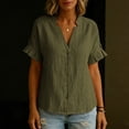 thumbnail image 5 of Women's Button Down Shirts Short Puff Sleeve Dressy Tops Casual Loose Fit Cotton Linen Tshirts 2026 Green S, 5 of 8
