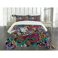 thumbnail image 3 of Ambesonne Hipster Quilted Bedspread Set 3 Pcs, Music Theme Instruments, Queen Size, Multicolor, 3 of 5