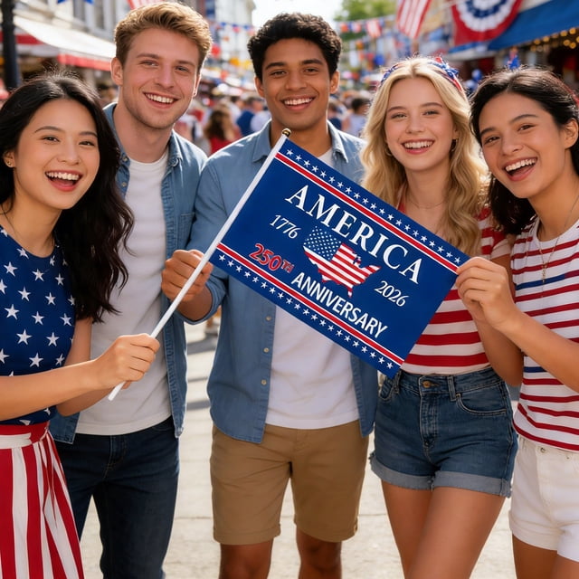 20Pcs America 250th Anniversary Celebration Hand Held Banner Independence Day Celebration Hand Shake Banner For Outdoor Events Party