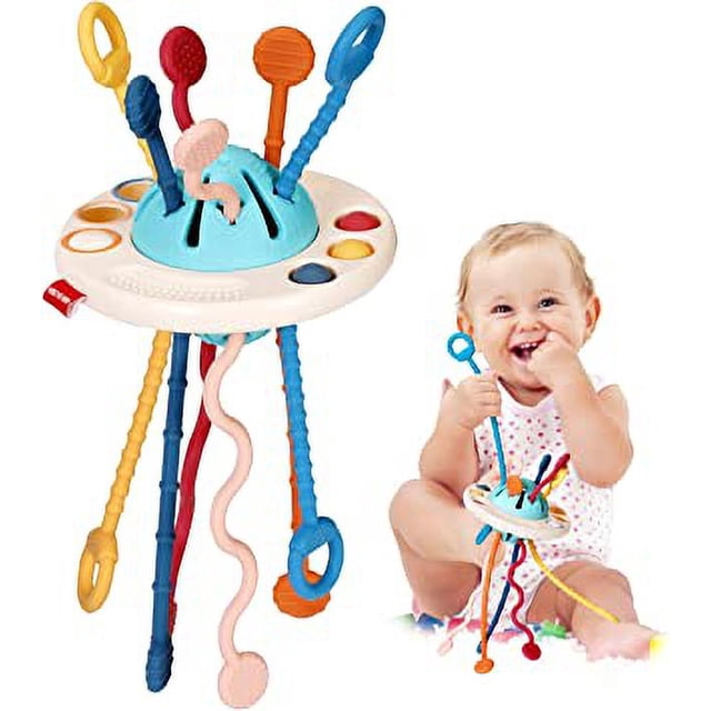 ZHAOCHENG Juguetes de viaje Montessori para niños de 1 año, juguetes sensoriales para bebés de 6 a 12 a 18 meses, juguetes de cuerda OVNI para habilidades motoras finas de 1 a 2 años, regalos de cumpl