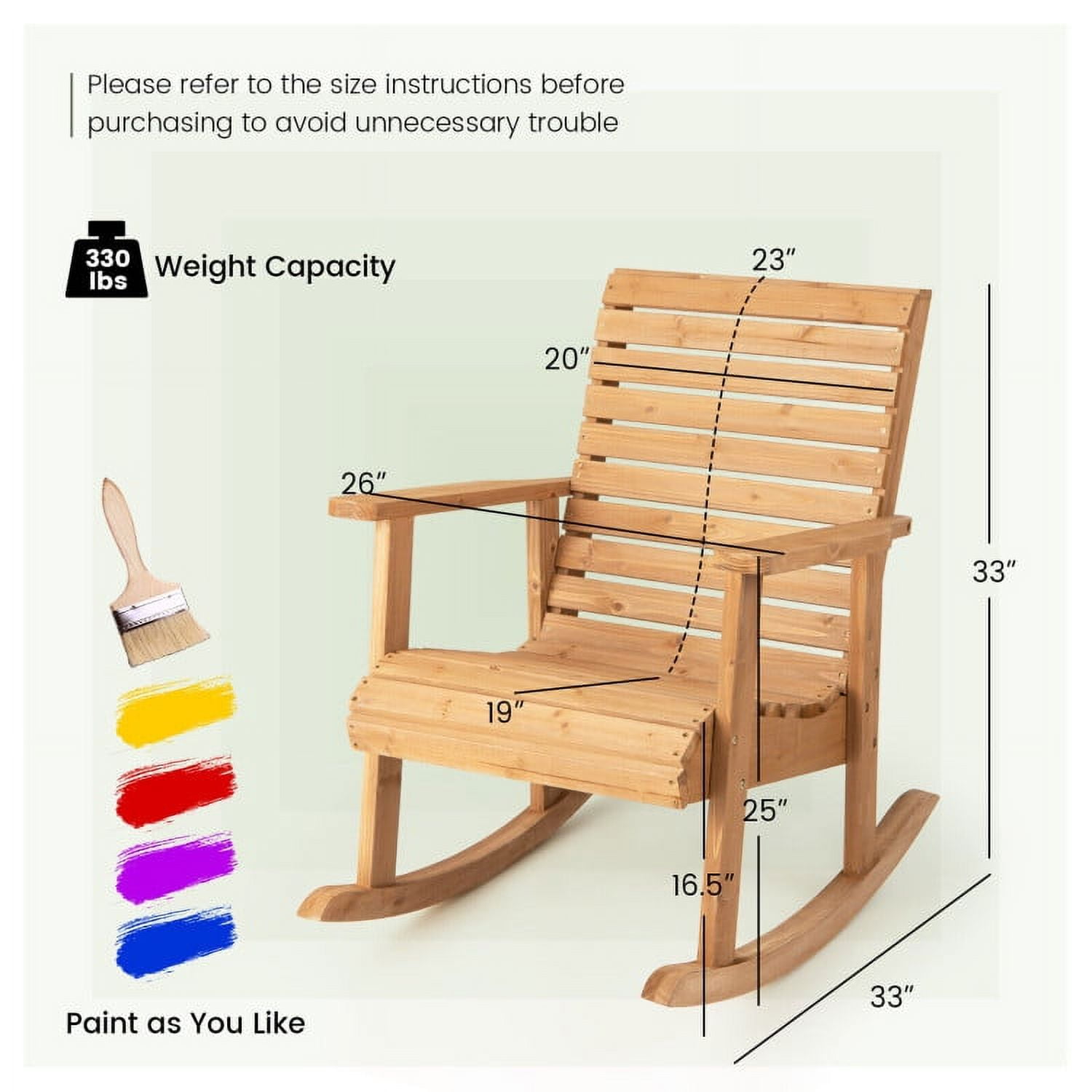Aimee Lii Outdoor Rocking Chair with Armrests, Patio Wooden Rocker Chair for Lawn, Porch, Backyard, Indoor and Garden, Natural