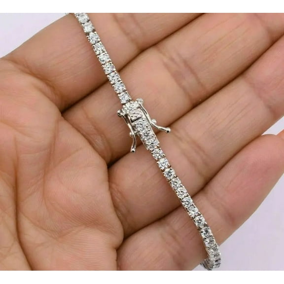 Mangal Jewels 8Ct Round 4mm Lab Created Diamond Womens Anniversary Gift Tennis Bracelet 14K White Gold Plated