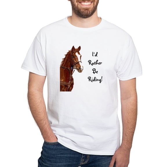 CafePress - Id Rather Be Riding! Horse White T Shirt - Men's White Classic Cotton T-Shirts