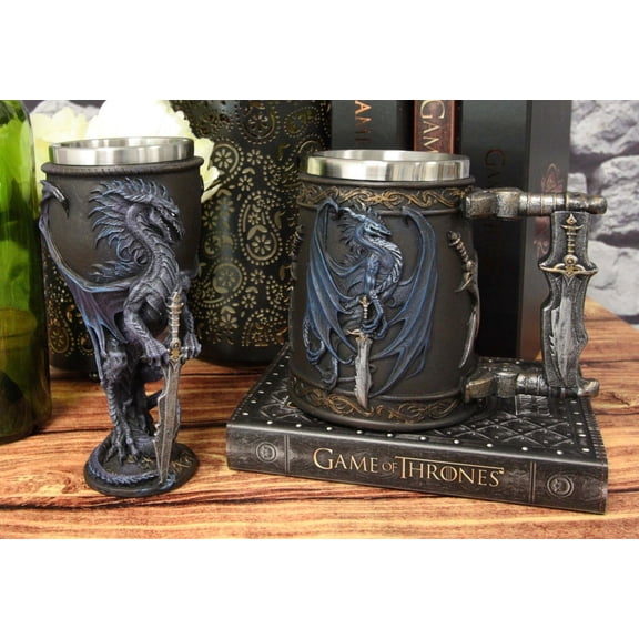 Ebros Ruth Thompson Dragon's Lair Storm Blade Drake Mug And Wine Goblet Set