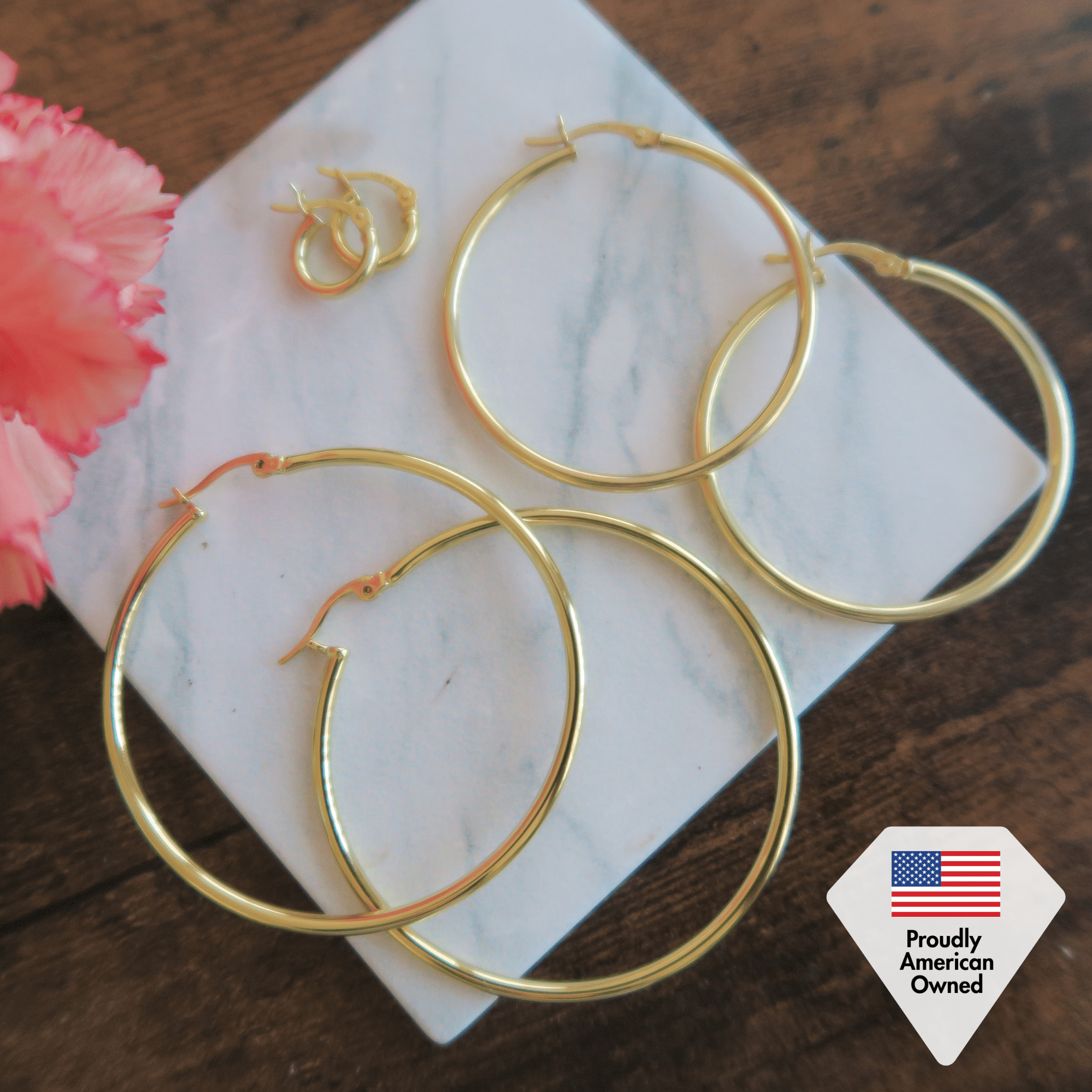 Cate & Chloe Pack of 3 - Monica 18k Yellow Gold Plated 10mm 40mm 50mm Hoop Earrings for Women