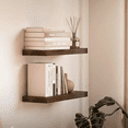 thumbnail image 3 of 17 Inch Black Floating Shelves Wall Mounted for Bathroom – Rustic Farmhouse Wooden Wall Storage Shelf Bedroom, Kitchen, Home Décor - Brackets and Shelving Mounting (Set of 2 Acacia Wood), 3 of 6