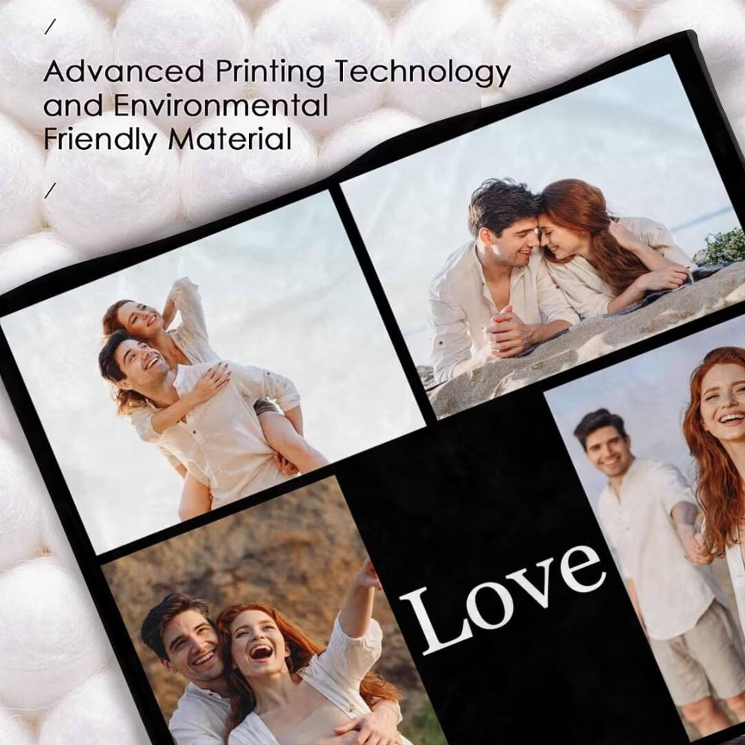 AISENIN Custom Blanket with Text Picture Collage Customized Throw Blankets, Birthday Gifts Personalized for Dad, Mom, Kids, Dogs, Friends 7 Photos