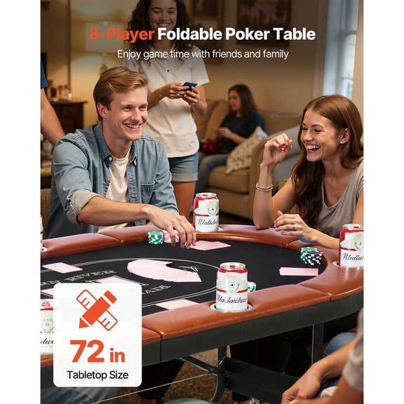 Foldable Poker Table,8 Player 72 in Folding Casino Leisure Table with Padded Rails&Cup Holders,Oval Portable Game Tables with Felt&Metal Legs,for Texas Hold'em Game&Blackjack