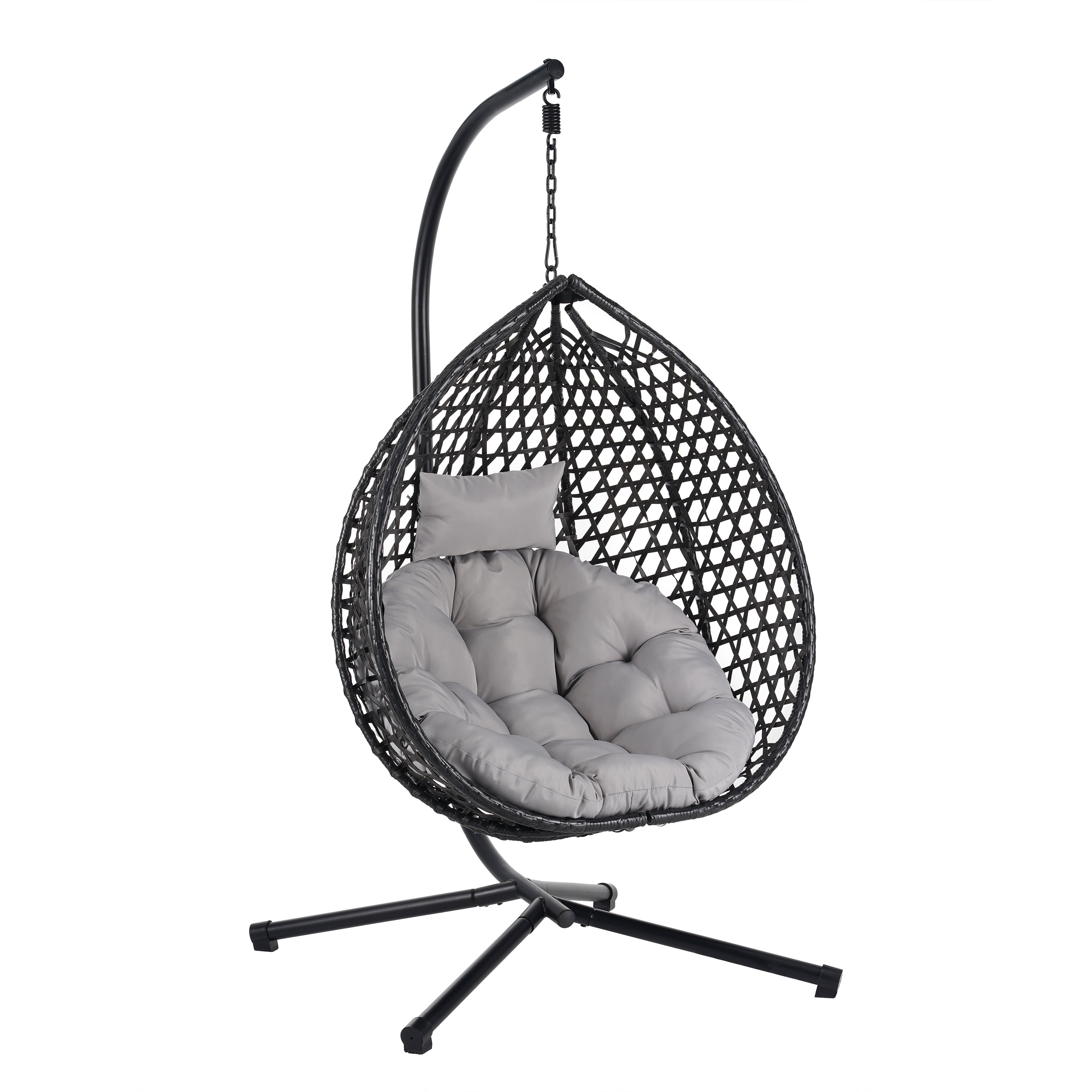 Woven Hanging Egg Chair With Stand, Sturdy Outdoor Swing Chair for Balcony Bedroom, Dark Brown