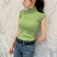 thumbnail image 2 of Women's Solid Half Turtleneck Casual Knitted Sleeveless T-Shirt Crop Top,Green, 2 of 3
