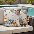 thumbnail image 5 of Harvest Pumpkin Pillow Covers 2 Pack Thanksgiving Fall Orange Blue Leaves Linen Texture Pillowcase Waterproof Outdoor Throw Pillow Cover for Patio Garden Square Cushion 18”x18”, 5 of 9