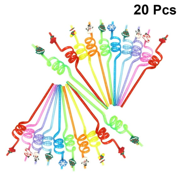 Masteelf 20 Pcs Party Christmas Disposable Straws Spiral Design Straws Travel Size 2