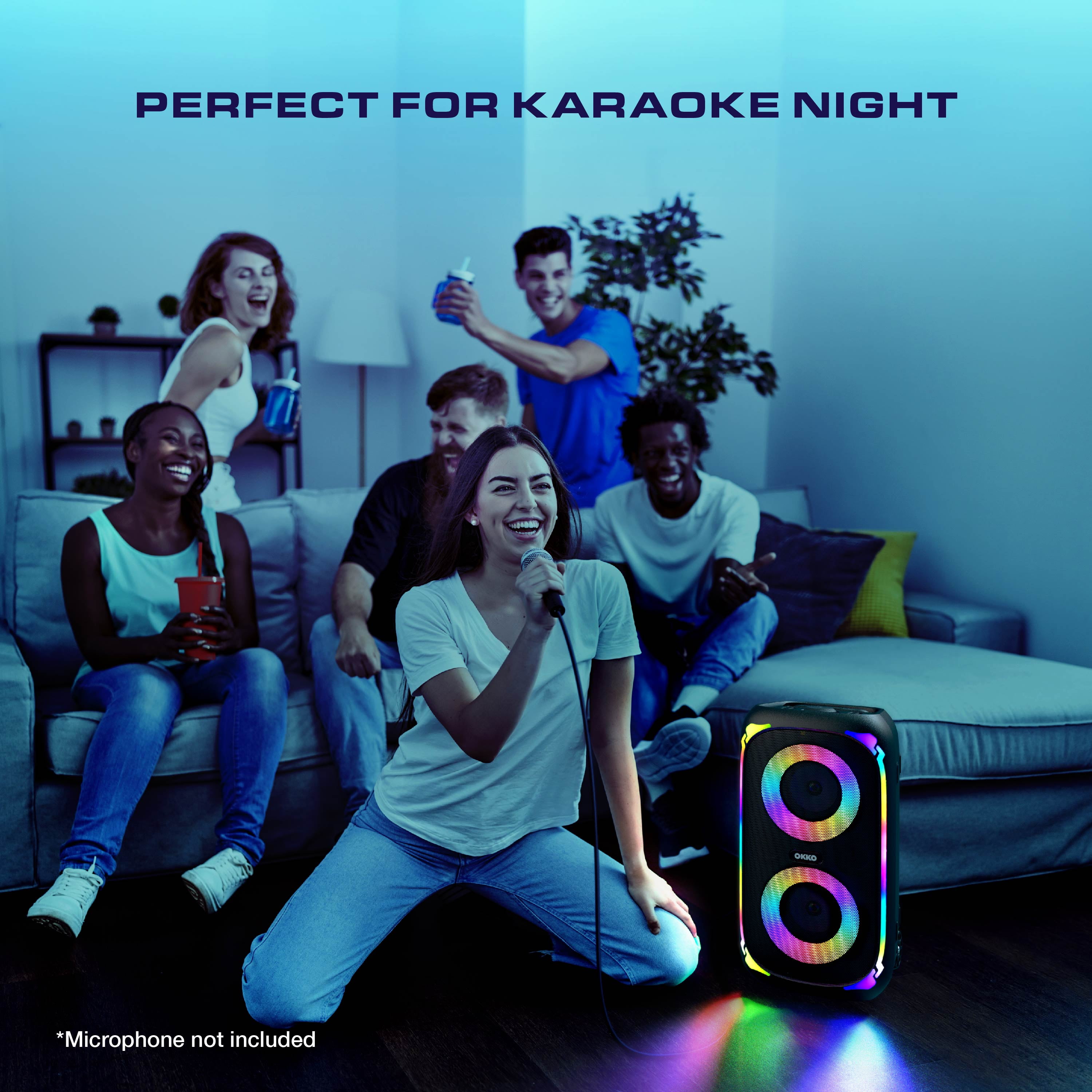 OKKO Sonic Bass V4 Portable Bluetooth Speaker – Wireless Party Speaker with Deep Bass, Karaoke Speaker with Microphone Port, LED Lights, Outdoor Portable Rechargeable Speaker