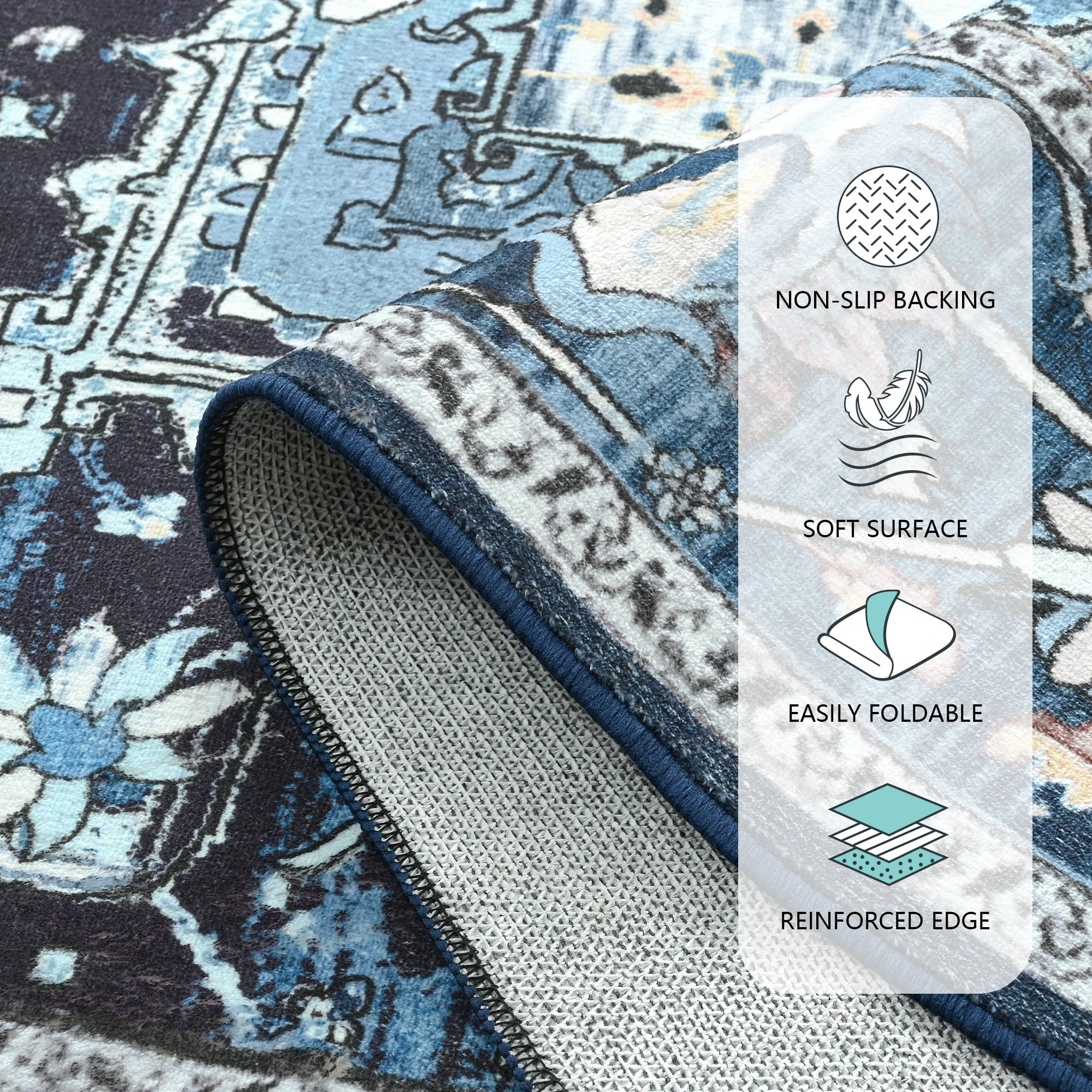 Dwelke Vintage Area Rug Floral Rugs Soft Bedroom Carpet for Living Room Home Decor,4'x6',Blue