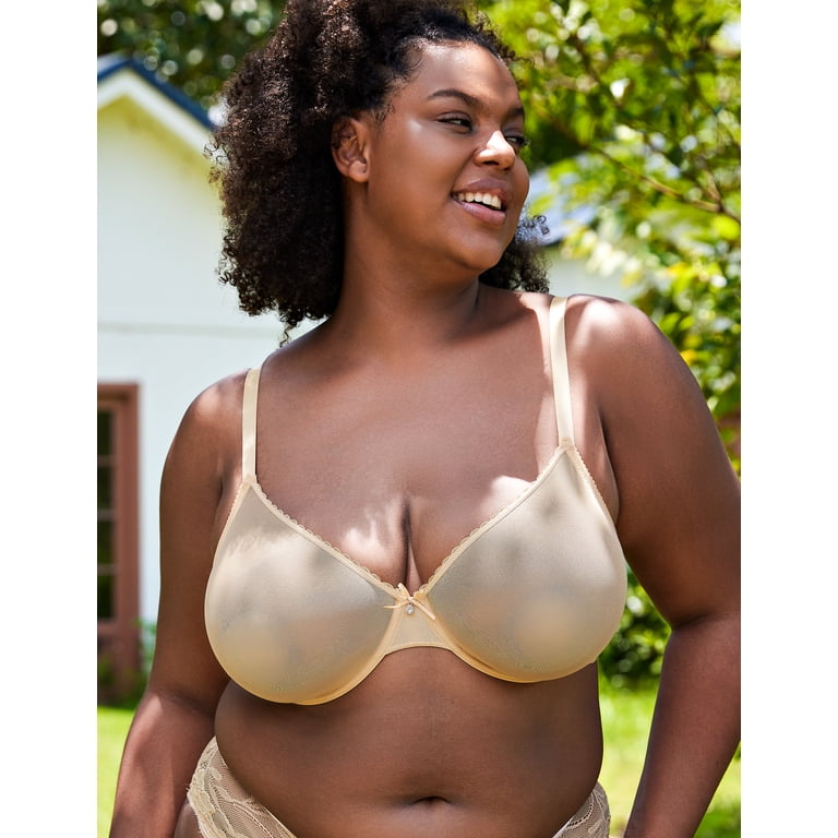 Wingslove Women's Sexy Sheer Bra Unlined Underwire Support See Through  Everyday Bra with Silicone Nipple, Nude 32DD
