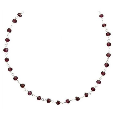 Sterling Silver Red Garnet Necklace Faceted Rondelles Beaded Silvertone Wired Chain, 18" Designed for Adult Women