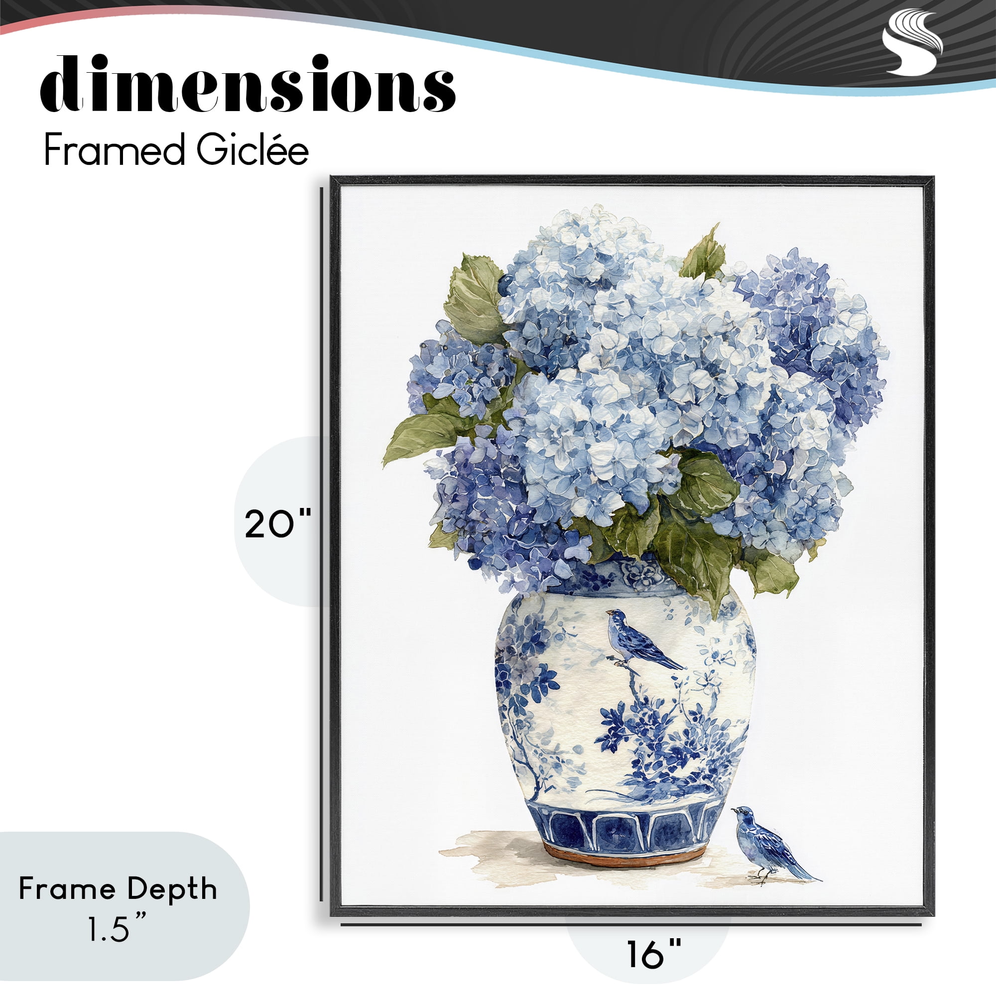 Stupell Industries Blue Bird & Hydrangea Vase Black Framed Giclee Art, design by Imagine It Images