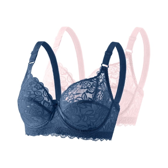 Fengactive 2PC Plus Size Sexy Underwire Lace Bras for Women Full Coverage Push Up Comfort Adjustable Everyday Tshirt Bra