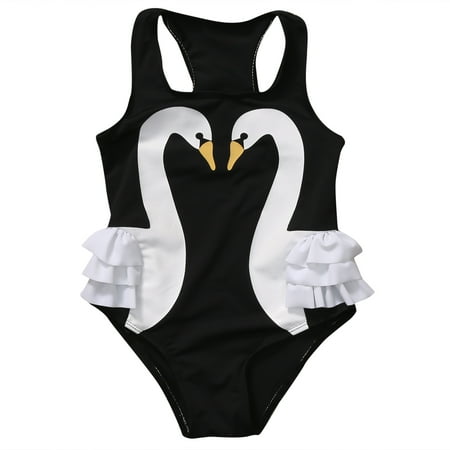 Fashion Girls Bikini Baby Kid Swan Swimsuit Romper Swimwear Ruffle Skirt Swimsuit Bathing Suit