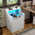thumbnail image 3 of Afuhokles Nightstand Set of 2 with Charging Station, LED Bedside Table with Drawers, White, 3 of 9