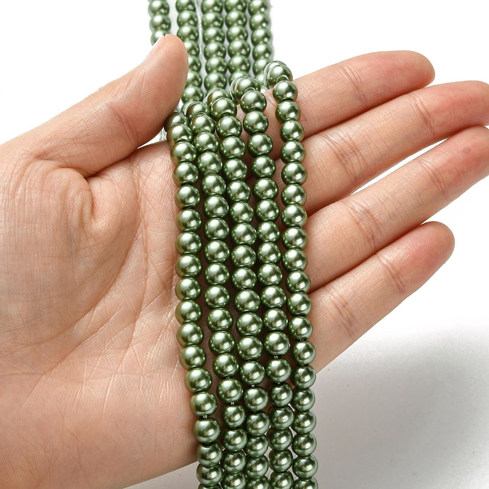 20 strand Eco-Friendly Dyed Glass Pearl Bead Strands Round Cotton Cord Threaded Dark Olive Green 6mm Hole: 1.2~1.5mm 70pcs/strand 15.7 inch