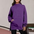 thumbnail image 2 of WXLWZYWL Sweatshirts for Women Long Sleeve Shirts High Neck Side Split Solid Color Tops with Pockets, 2 of 6