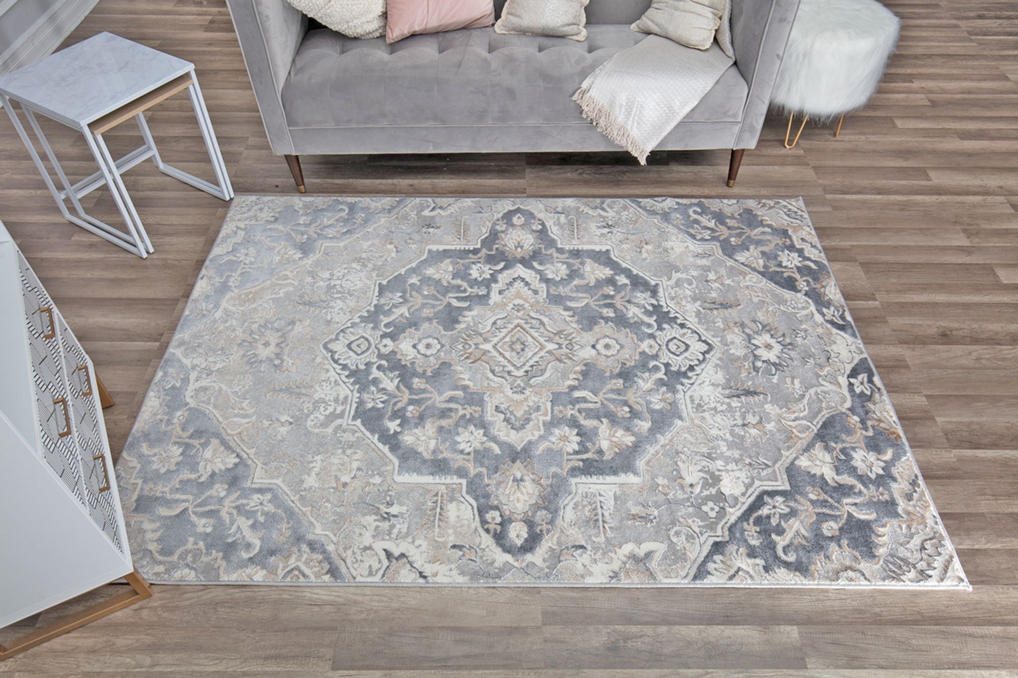 Rugs America Emali EA15A Cobblestone Vintage Farmhouse Light Gray Area Rug, 5'x7'