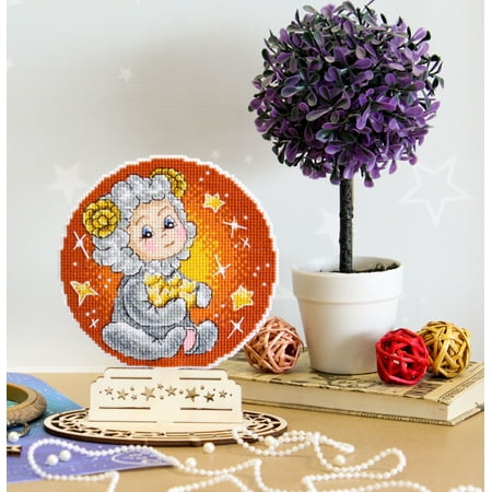 UPC: 4627167306811 | Cross Stitch Kit Zodiac Signs Aries SR-695 Needlework Orange Sheep By MP Studia Star