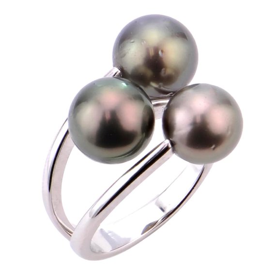 ThejewelryHut Fancy Designer Vintage Inspired 3-Stones Style Tahitian Pearls Ring
