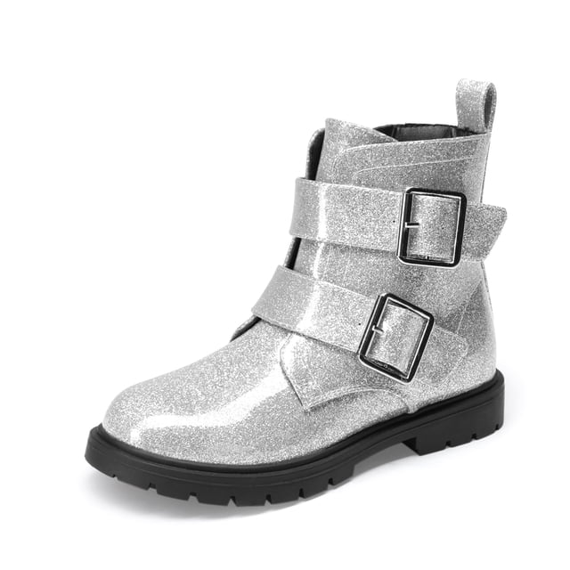 Botas DREAM PAIRS para Niñas Combat con Brillo Plata Talla 5