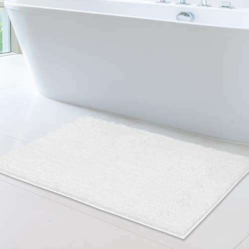 Alfombra de baño MAYSHINE de felpilla suave de felpa blanca, 60 x 100 cm