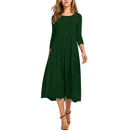 

Womens Holiday Casual Swing Dress 3/4 Sleeve Crew Neck Long Maxi Dress Solid Womens Holiday Casual Swing Dress 3/4 Sleeve Crew Neck Long Maxi Dress Solid Color L Olive Green