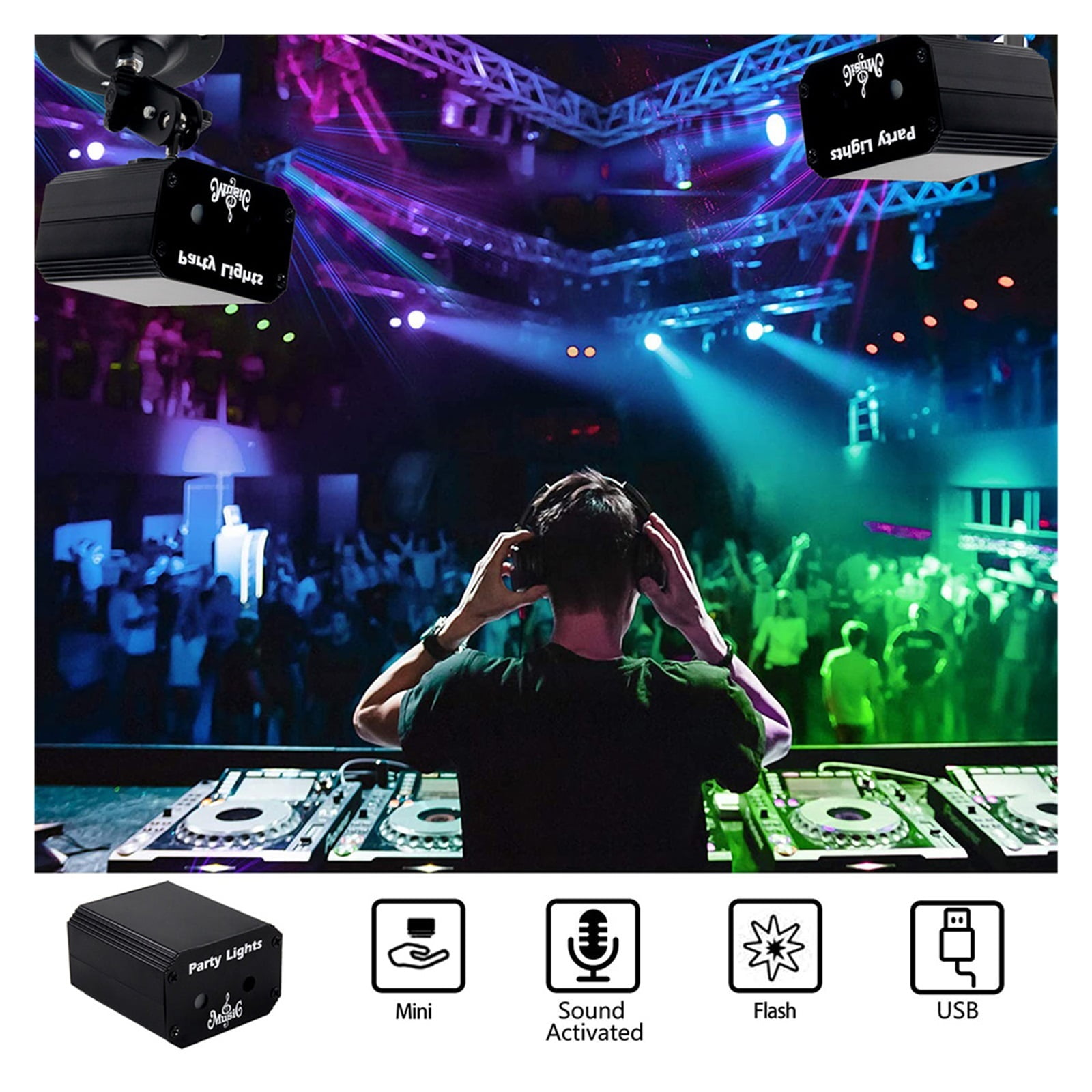 32 Pattern Stage Lighting Disco DJ Party Lights Beam Strobe Lamp Mini USB for Home Birthday Halloween KTV Bar Christmas