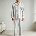 thumbnail image 3 of Fmbrln Cotton Pajama Sets for Men 2 Piece Solid Color Button Dawn Long Sleeve Tops and Long Pants Set Fall Winter Comfy Loungewear Sleepwear White 2XL, 3 of 4