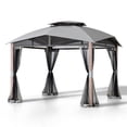 thumbnail image 4 of Sunjoy 12 x 12 ft. Outdoor Backyard Steel Frame Soft Top Gazebo with Mosquito Netting ,2-Tier Canopy Roof, Ceiling Hook, 4 of 13