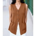 thumbnail image 6 of Womens Sleeveless Sweater Vest Button Camel XXXL, 6 of 10