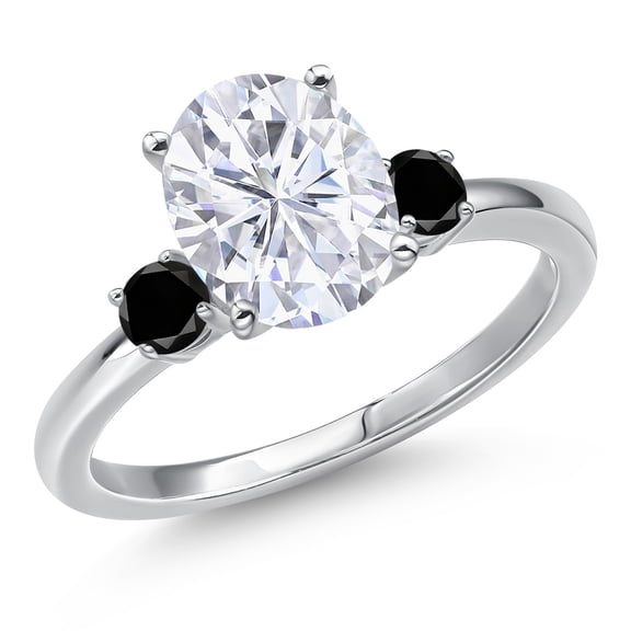 Gem Stone King 14K White Gold White Moissanite and Black Diamond Engagement Ring for Women | 3.20 Cttw | Oval 10X8MM | Gemstone Birthstone | Size 6