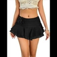 thumbnail image 2 of Women's Mini Skirt Mesh Flowy Hem Y2K Skirts Multi-Layer Ruffle Trim Skort Black L, 2 of 9