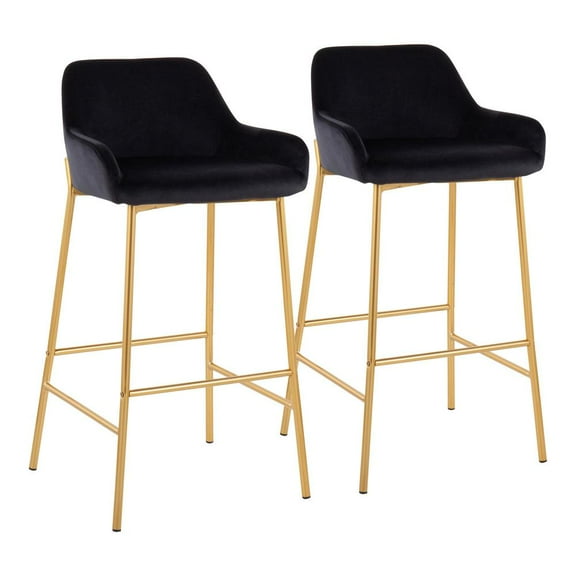 LumiSource Gold Metal, Black Velvet Daniella Fixed-Height Bar Stool - Set of 2