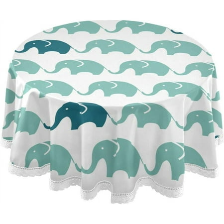 

BESTKITTY Blue Elephants Round Tablecloth Decorative Table Cloth Cover for Wedding Party Dinner Accessory