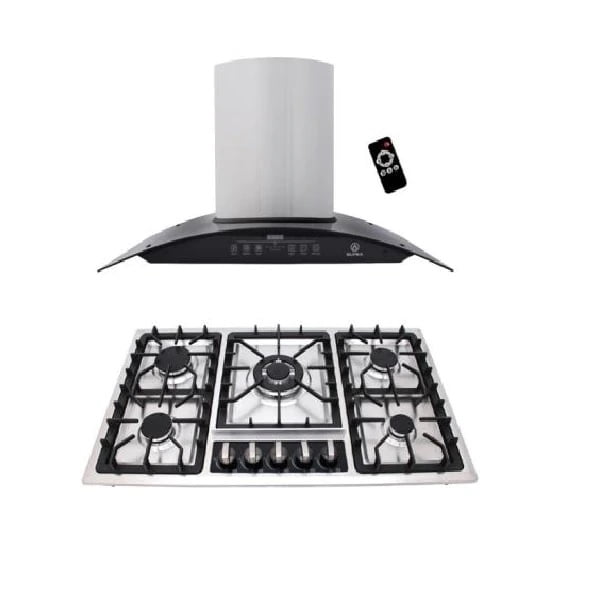 Combo Parrilla SUPRA Udine 5 Quemadores en Acero 5Q-ES-87 con Campana Cristal Curvo CC-90-AC para Pared