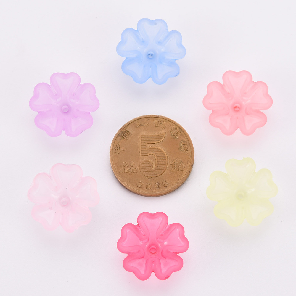 500g Transparent Frosted Acrylic Bead Caps 5-Petal Flower Mixed Color 16.5x6mm Hole: 1.6mm about 959pcs/500g