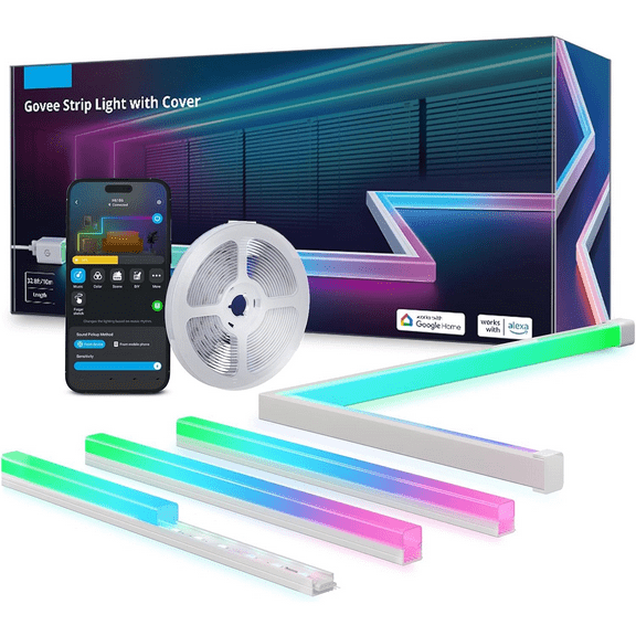 RGBIC LED Strip Lights 32.8ft with Covers, Smart Lights Work with Alexa and Google Assistant, LED Diffuser Channel with LED Lights for Bedroom, Skirting Lines, Studio, Cabinet