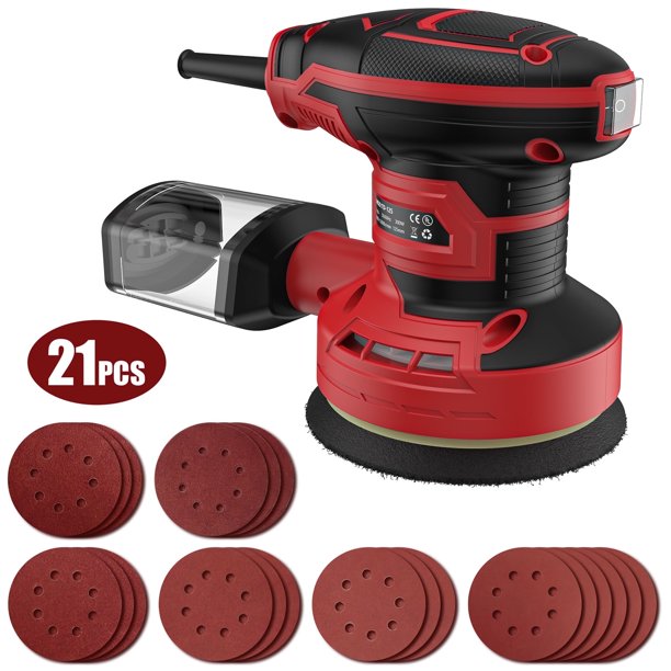 Cshidworld 180W Compacto Eléctrico Sander, 13,000 OPM Compacto Detalle Sander con 12 Pzas de Papeles de Lijado, Sistema de Recolección de Polvo de Eficiencia, Adecuado para Lijar, Pulir y Eliminar Pi