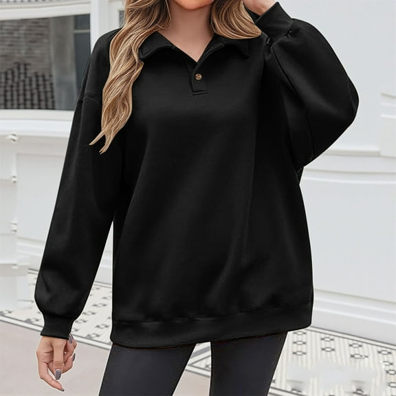 AGWOLF Women's Oversized Sweatshirts Casual Button Down Henley Pullover Trendy Drop Shoulder Long Sleeve Tops Fall Fashion Clothes