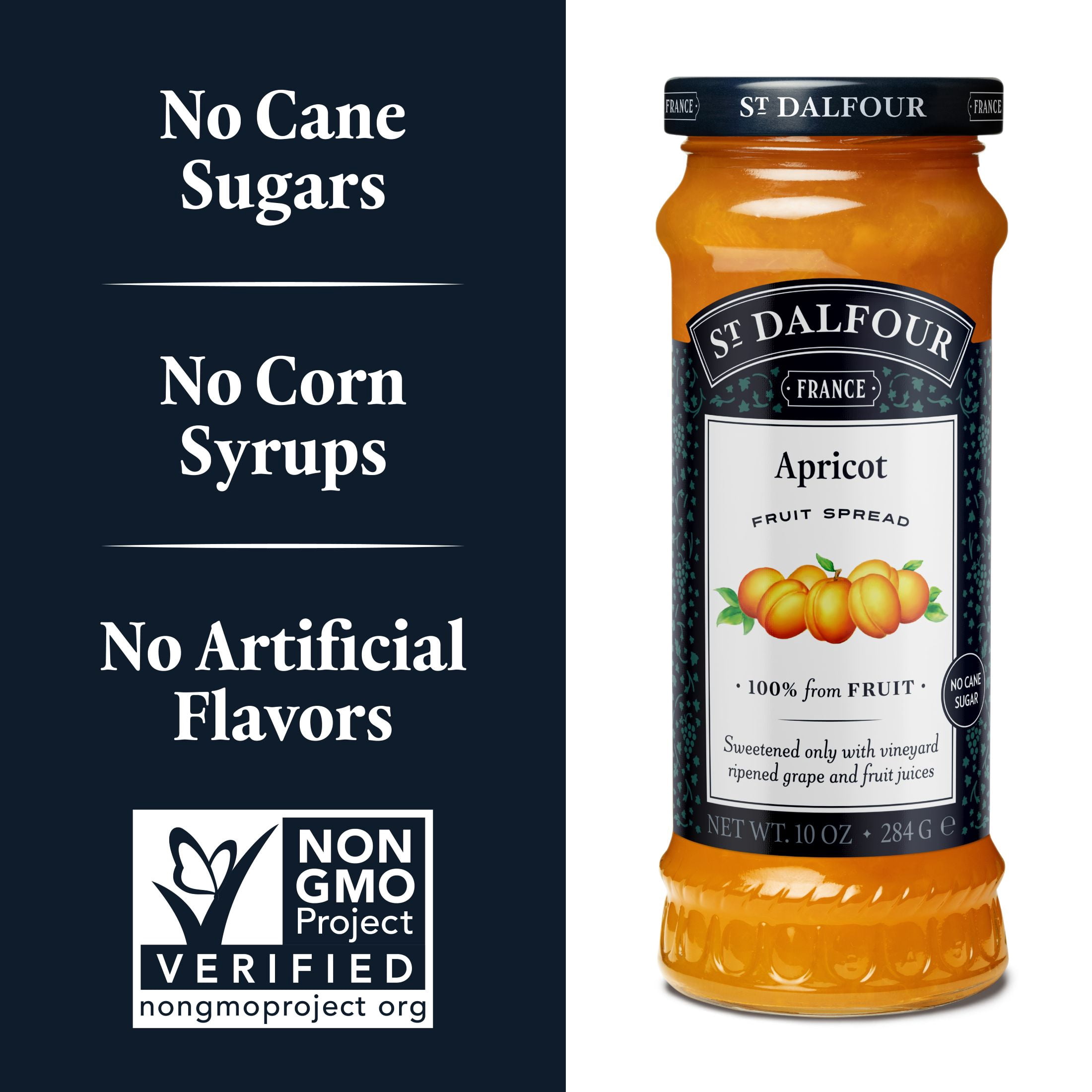 (2 pack) St Dalfour Apricot Fruit Spread, 100% from Fruit, Vegan & Gluten Free, 10 oz Jar