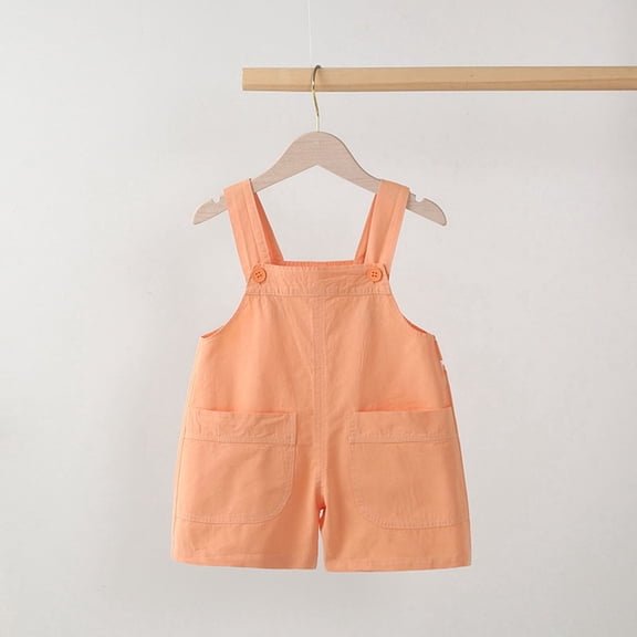 Girls Kids Short Overalls, Cotton Soft Summer Shortalls for Kids, Orange Adjustable Suspender Shorts for 12-18M 18-24M 2T 3T 4T,Size 2-3T
