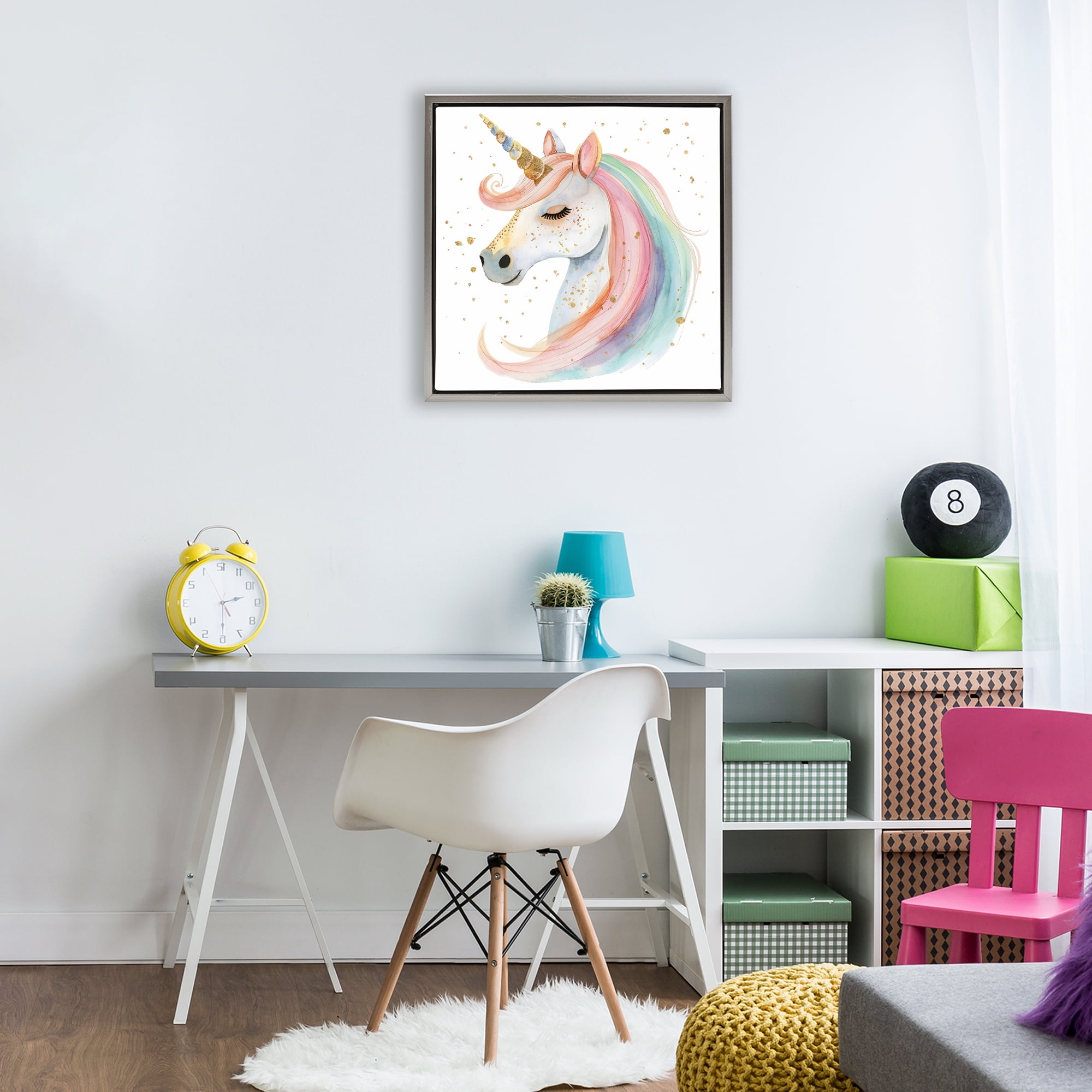 Stupell Industries Gold Speckled Pastel Unicorn Gray Framed Floater Canvas Wall Art, design by Creative Studio
